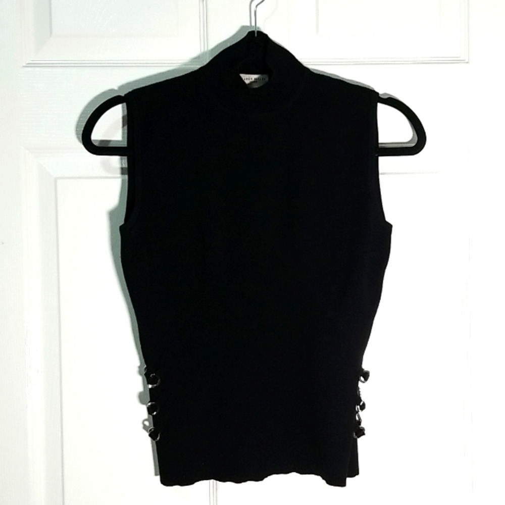 Karen Millen Black Knitted Top Turtleneck Sleeveless Strech Women size S